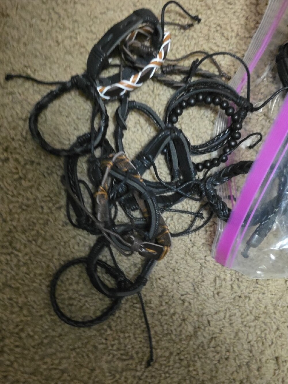 Lot Of Black And Brown Leather Unisex Bracelets